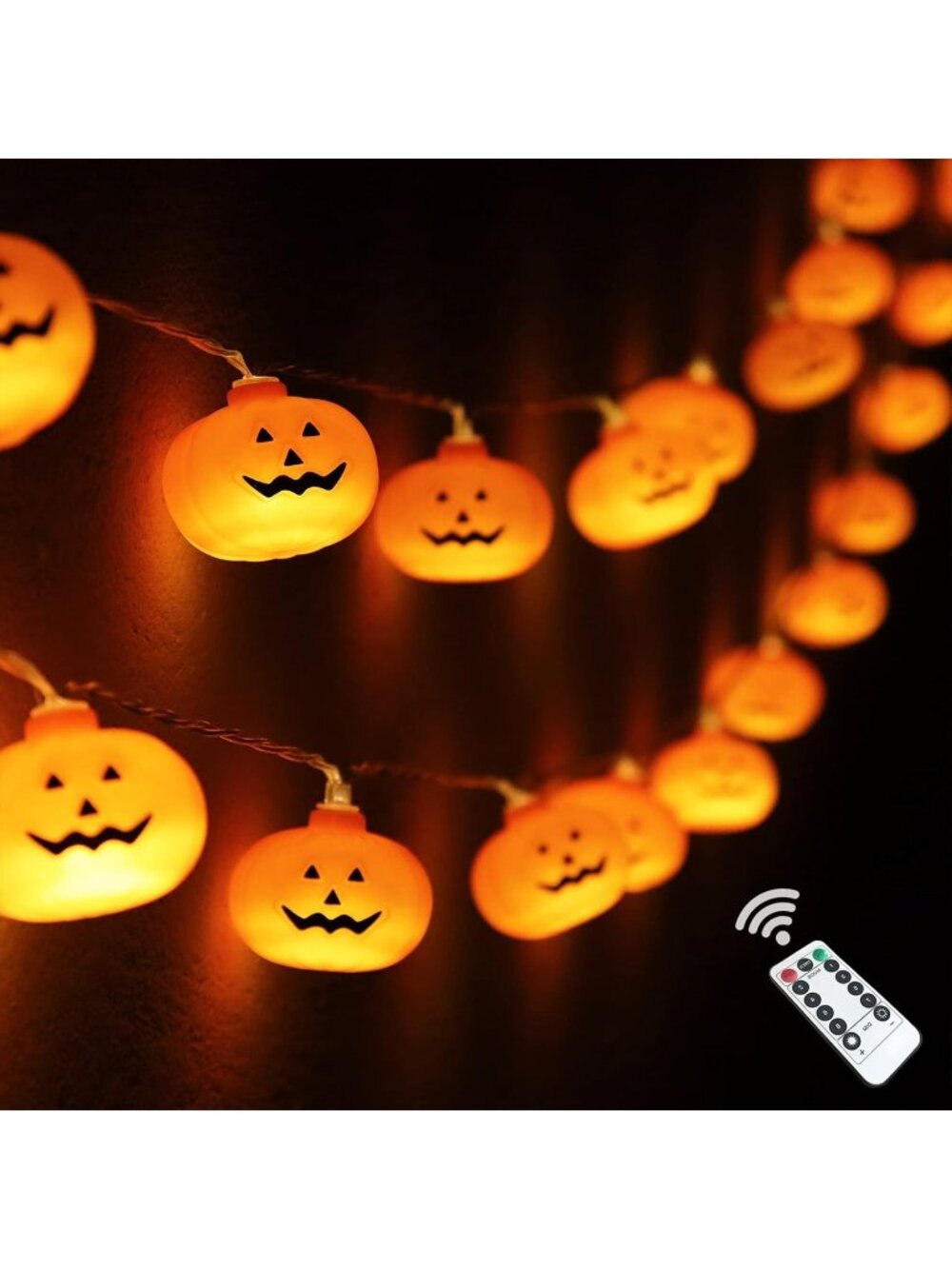 New 16.4FT Pumpkin String Lights 30 LED Remote Timer 8 Modes Waterproof Decor